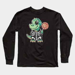 Cute Green T-Rex Dinosaur illustration Holding a Popsicle! Long Sleeve T-Shirt